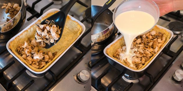 Киш с курицей и грибами: добавьте начинку и заливку
