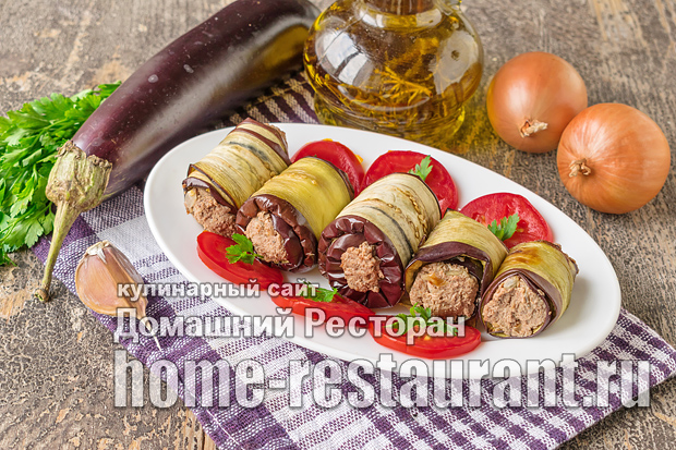 Рулетики из баклажанов с печенью