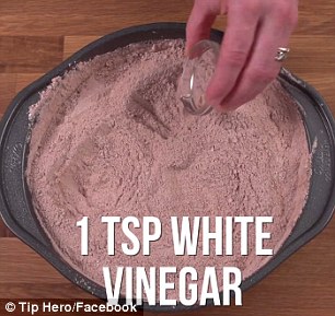 No dairy in sight: White vinegar, vanilla extract and vegetable oil are added to the dry mixture