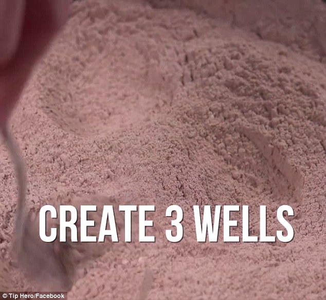 Easy: Once the dry ingredients have been added, three wells are created for the wet ingredients 