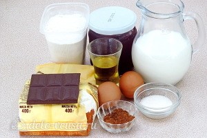 Шоколадный блинный торт с творогом: Ингредиенты