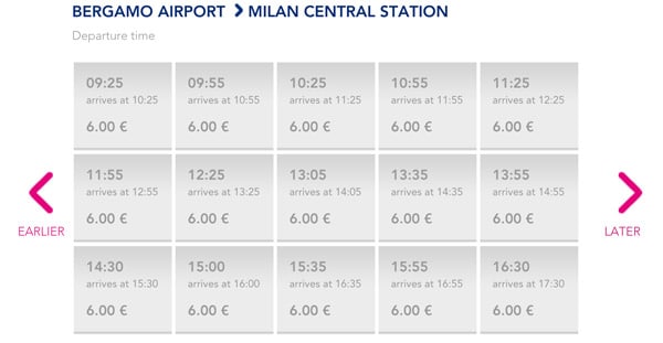 Расписание автобусов из аэропорта Бергамо в Милан