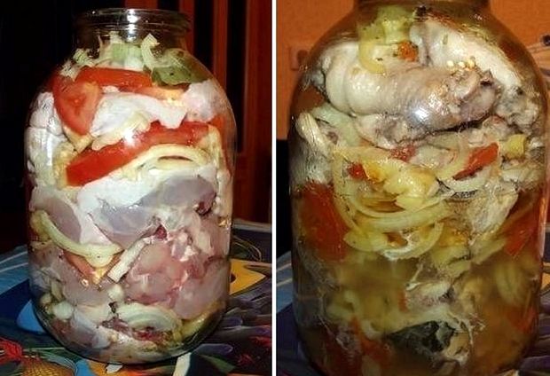 Курица в банке в духовке рецепт с фото пошаговый с овощами