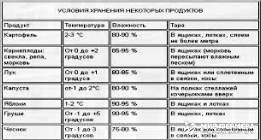 Температура хранения овощей Температура хранения овощей в подвале и погребе