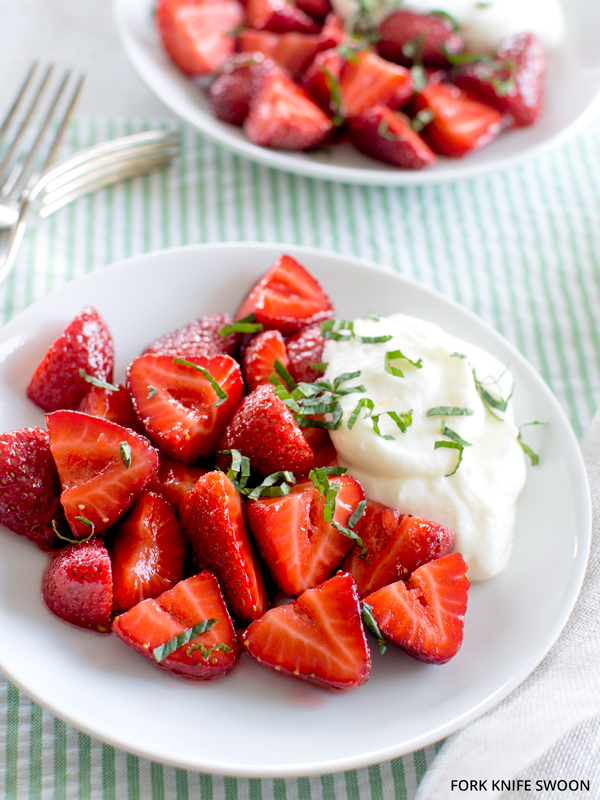 Macerated Strawberries with Mascarpone Whipped Cream and Mint 