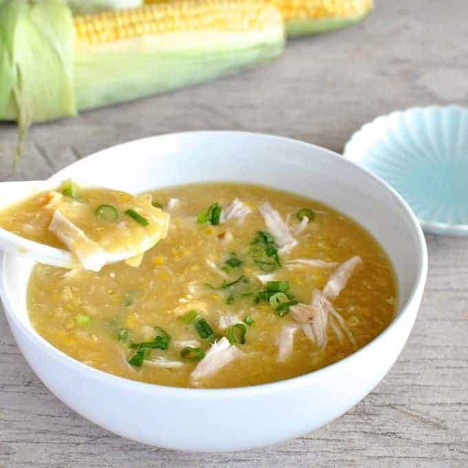 Bowl of Chinese Chicken and Corn Soup