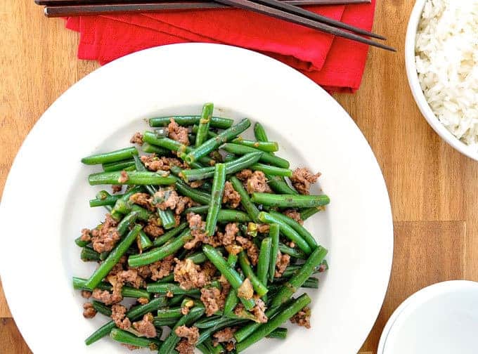 Stir Fried Green Beans with Pork or Beef overhead photo